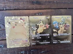 3 Pikachu gold 027 088 044 promo Holo Full Art Pokemon Card ex gx vmax v Chinese - Image 1