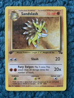 1st Edition SANDSLASH 41/62 Fossil Set - Pokemon WOTC Vintage Card - LP - Image 1