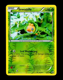 2013 Pokemon SEWADDLE Legendary Treasures REVERSE HOLO B&W Yuka Morii Card 9/113 - Image 3