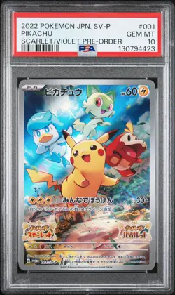 2022 POKEMON JAPANESE SV PROMO SCARLET & VIOLET PRE-ORDER #001 PIKACHU PSA 10 - Image 1