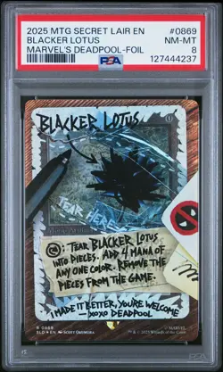 2025 MTG SECRET LAIR DROP MARVEL'S DEADPOOL-FOIL #0869 BLACKER LOTUS PSA 8 - Image 1