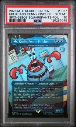 2025 MTG SECRET LEGENDS OF BIKINI BOTTOM-FOIL MR. KRABS PENNY PINCHER PSA 10 - Image 1