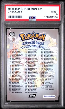 1999 TOPPS POKEMON TV CHECKLIST PSA 9 - Image 1