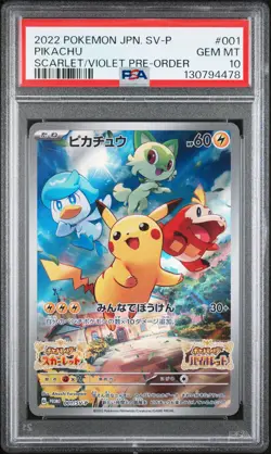2022 POKEMON JAPANESE SV PROMO SCARLET & VIOLET PRE-ORDER #001 PIKACHU PSA 10 - Image 1