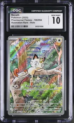 2025 Pokemon Phantasmal Flames Meowth IR Holo CGC 10 Gem Mint 106 - Image 1