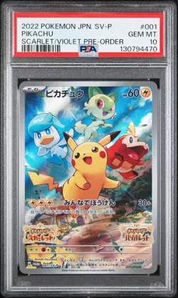 2022 POKEMON JAPANESE SV PROMO SCARLET & VIOLET PRE-ORDER #001 PIKACHU PSA 10 - Image 1