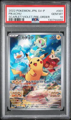 2022 POKEMON JAPANESE SV PROMO SCARLET & VIOLET PRE-ORDER #001 PIKACHU PSA 10 - Image 1