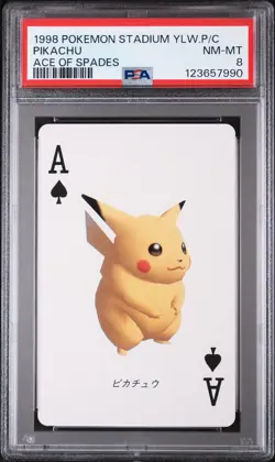 1998 POKEMON STADIUM YELLOW VERSION PLAYING CARDS ACE OF SPADES PIKACHU PSA 8 - Image 1