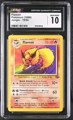 CGC 10 GEM MINT Flareon 1999 Jungle 19/64 Pokemon Card - Image 1