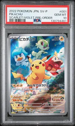 2022 POKEMON JAPANESE SV PROMO SCARLET & VIOLET PRE-ORDER #001 PIKACHU PSA 10 - Image 1