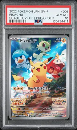 2022 POKEMON JAPANESE SV PROMO SCARLET & VIOLET PRE-ORDER #001 PIKACHU PSA 10 - Image 1