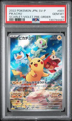 2022 POKEMON JAPANESE SV PROMO SCARLET & VIOLET PRE-ORDER #001 PIKACHU PSA 10 - Image 1