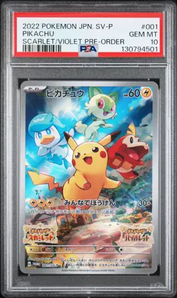 2022 POKEMON JAPANESE SV PROMO SCARLET & VIOLET PRE-ORDER #001 PIKACHU PSA 10 - Image 1