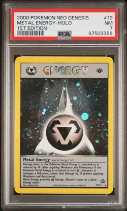 2000 POKEMON NEO GENESIS 1ST EDITION #19 METAL ENERGY-HOLO PSA 7 - Image 1