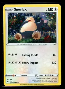 2020 Sword & Shield Snorlax Cosmos Holo Rare #140 Pokemon Card - Image 1
