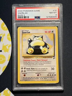 Snorlax Base Set 2 Rare Non-Holo Card #30/130 PSA 8 Pokemon TCG - Image 1
