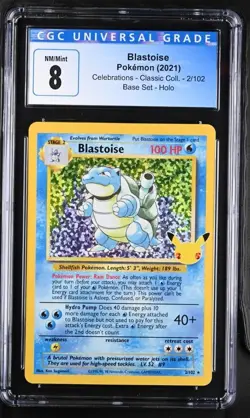 2021 Pokemon Blastoise 2/102 Celebrations Clssic Collection Base Set Holo CGC 8 - Image 1