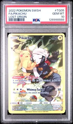 2022 POKEMON SWORD & SHIELD LOST ORIGIN #TG05 FULL ART/PIKACHU PSA 10 - Image 1
