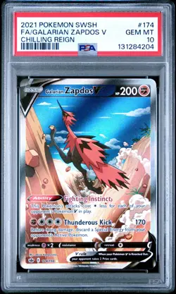 Galarian Zapdos V PSA 10 Alt Art Chilling Reign Pokemon Card 174/198 2021 FA - Image 1