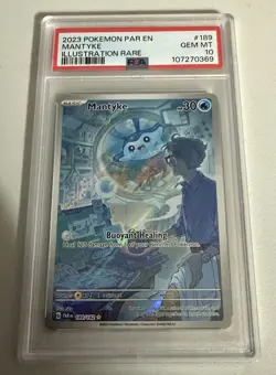 Pokemon TCG Mantyke Card 189/182 Sv04: Paradox Rift PSA 10 - Image 1