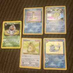 Pokemon 5 Card Set Holo Rare 1999 Vintage, Vaporeon, Lapras, Dark Arbok, Used - Image 1