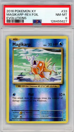 2016 POKEMON XY EVOLUTIONS #33 MAGIKARP-REVERSE FOIL PSA 8 - Image 1
