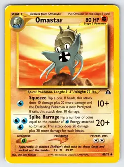 Omastar 43/75 Neo Discovery Pokemon Card Vintage WOTC Nintendo Uncommon - Mp/Hp - Image 1