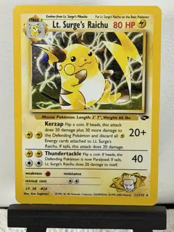 Pokemon TCG Lt. Surge's Raichu Holo Unlimited Holo Rare Card 11/132 LP+ - Image 1