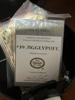 Sealed 1999 Pokemon Jigglypuff Authentication Card 23K Gold Plated Bar No Box - Image 3