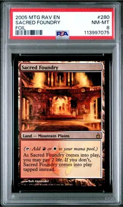 FOIL 2005 Magic Gathering SACRED FOUNDRY #280 Ravnica City of Guilds PSA 8 - Image 1