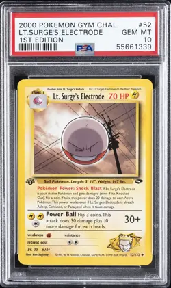 2000 POKEMON GYM CHALLENGE 1ST ED #52 LT. SURGE'S ELECTRODE PSA 10 - Image 1