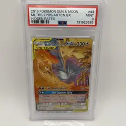 2019 Pokemon SM Hidden Fates Moltres & Zapdos Articuno Tag Team GX #44/68 PSA 9 - Image 1