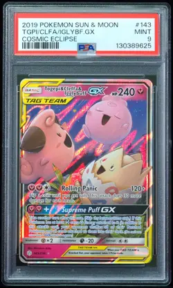 2019 Togepi & Cleffa & Igglybuff #143 Tag Team Cosmic Eclipse PSA 9 Pokemon Card - Image 1