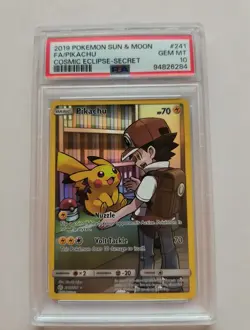2019 POKEMON SUN & MOON COSMIC ECLIPSE SECRET #241 FULL ART/PIKACHU PSA 10 - Image 1