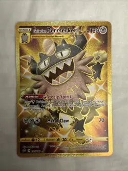 Galarian Perrserker 205/192 Pokemon TCG SWSH Rebel Clash Gold Secret Rare NM - Image 1