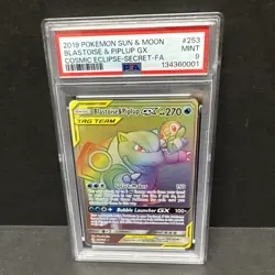 2019 Pokemon Blastoise & Piplup GX Tag Team 253/236 Cosmic Eclipse ENG PSA 9 - Image 1