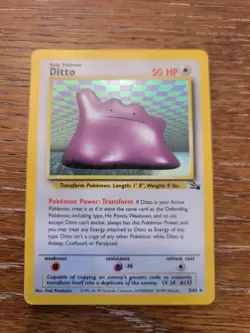 Pokemon TCG Ditto Fossil, Holo Unlimited Rare Card 3/62 - Image 1
