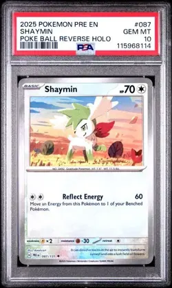 2025 Pokemon PRE EN Shaymin PSA 10 Gem Poke Ball Reverse Holo #087 - Image 1