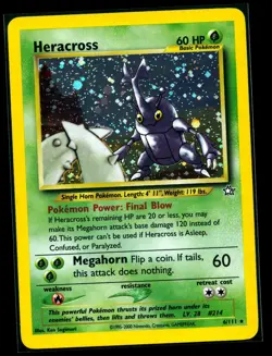 Pokemon TCG Holo Rare Heracross Card 6/111 Neo Genesis Set - NM - Image 1