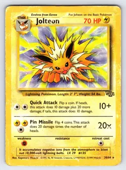 Jolteon 20/64 1999 Jungle Set Pokemon Card TCG WOTC Vintage Non Holo Rare - Hp - Image 1