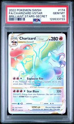 2022 POKEMON SWORD & SHIELD BRILLIANT STARS #174 FULL ART/CHARIZARD VSTAR PSA 10 - Image 1