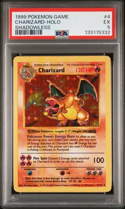 1999 POKEMON GAME SHADOWLESS #4 CHARIZARD-HOLO PSA 5 - Image 1