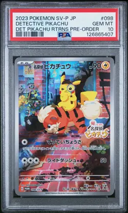 2023 POKEMON JAPANESE SV-P PROMO #098 DETECTIVE PIKACHU PSA 10 - Image 1
