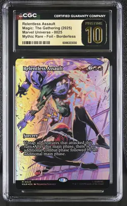 RELENTLESS ASSAULT Marvel Universe Foil Mythic CGC Pristine 10 Spider Man MTG - Image 1