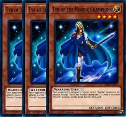Yugioh - Tyr of the Nordic Champions x 3 - 1st Edition NM - Plus Free Holo Card - Image 1