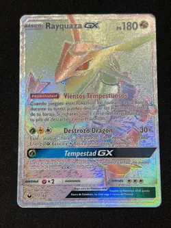 Pokemon TCG Rayquaza GX Rainbow Rare Celestial Storm 177/168 Card Spanish - Image 1