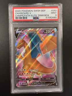 2020 Pokemon SWSH BSP Charizard V #50 Champions Path ETB Promo PSA 9 MINT - Image 1
