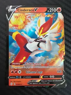 Pokemon TCG Cinderace V 018/072 Ultra Rare Shining Fates Holo VLP - Image 1