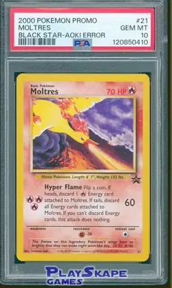 Pokemon Card PSA 10 Moltres 21 Black Star Promo WOTC Vintage Aoki Error 2000 - Image 1