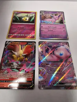4 card pokemon lot Mew ex, espeon, cutiefly, delphox v - Image 1